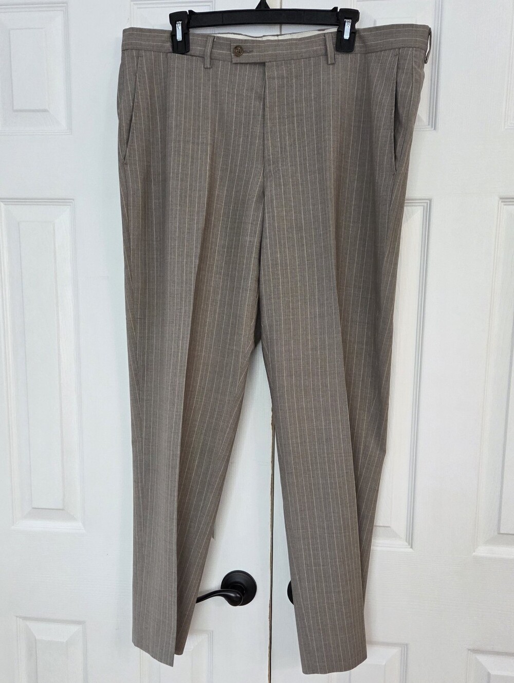 MEN'S VERSACE COLLECTION WOOL TAUPE PINSTRIPE TAN LIGHT BLUE CREAM 38X30